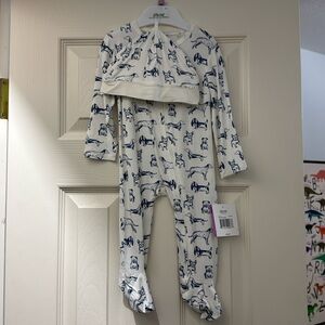 NWT 9month bamboo footie dogs blue